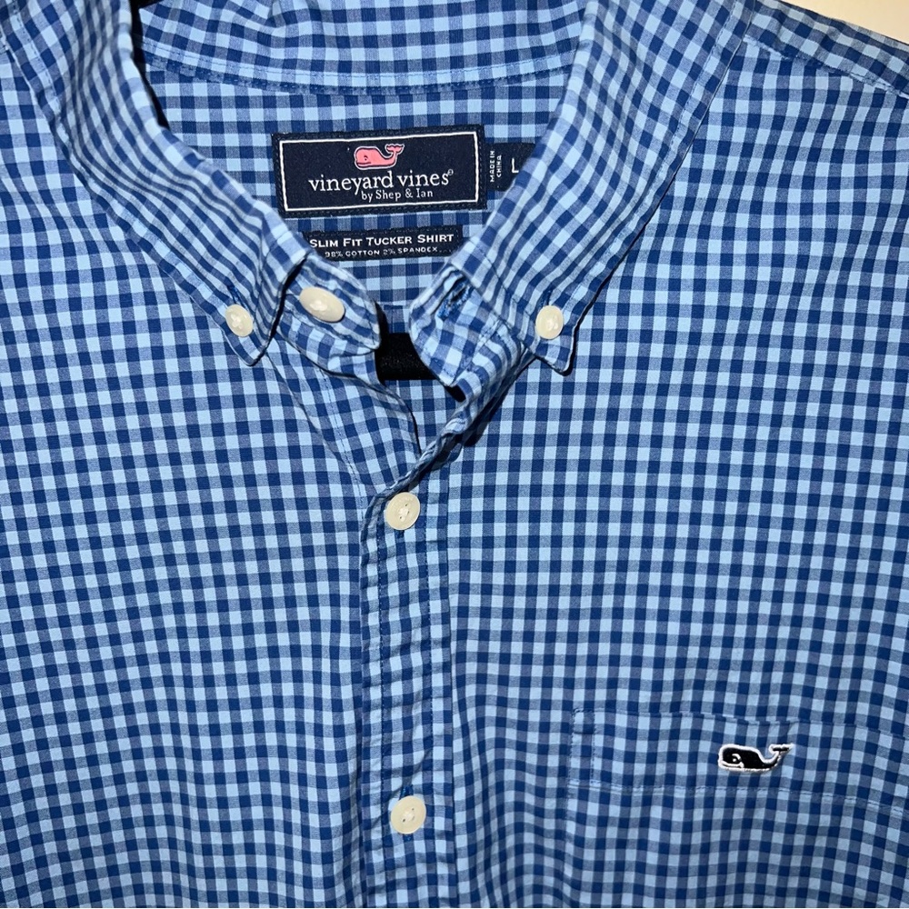 Vineyard Vines Mens Long Sleeved Blue gingham shirt Large. Excellent condition
